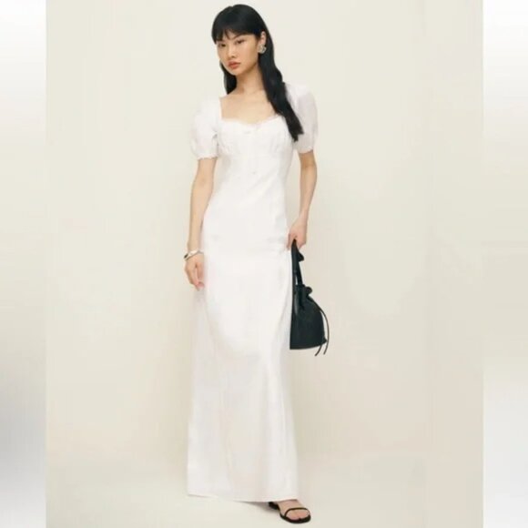 Reformation Cherise Linen Midi Long Dress NWT White Size 6 - Picture 6 of 13